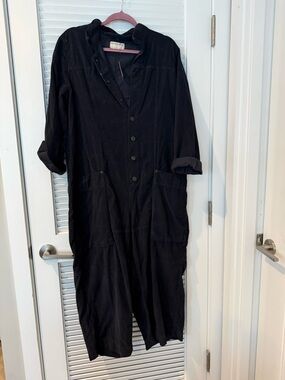Long Button-Front Black Utility Boiler Suit
